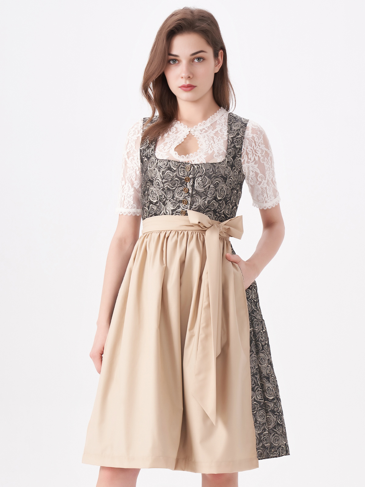 Modernes grau Dirndl mit schlanker Silhouette